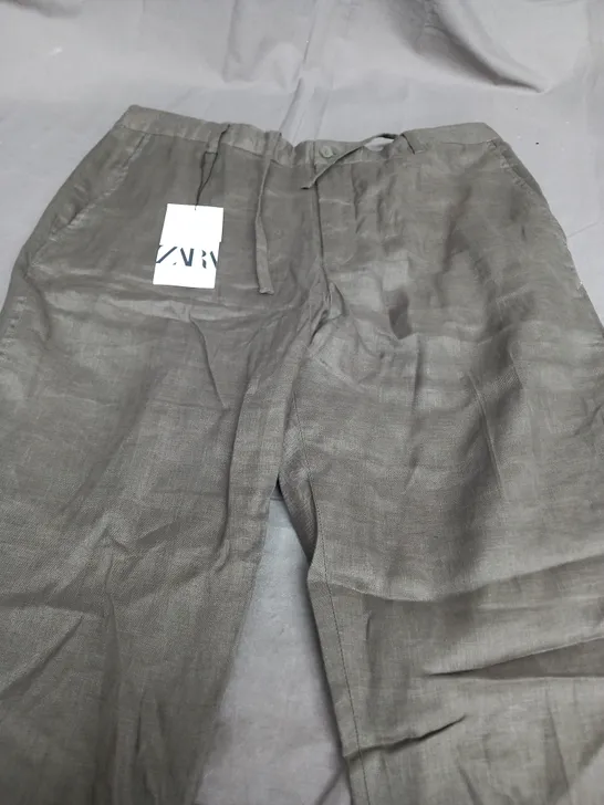 ZARA LINEN KHAKI TROUSERS - XL