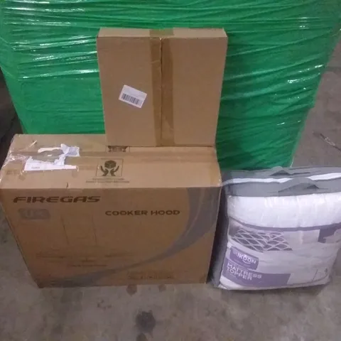 PALLET OF ASSORTED ITEMS TO INCLUDE COOKER HOODS, MATTRESS TOPPER, TOOLS, EASTER DECOR, TOYS ETC