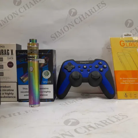 BOX OF APPROX 20 ASSORTED ITEMS TO INCLUDE - VOOPOO DRAG X - SCREEN PROTECTOR - MAEGOO CONTROLLER ECT