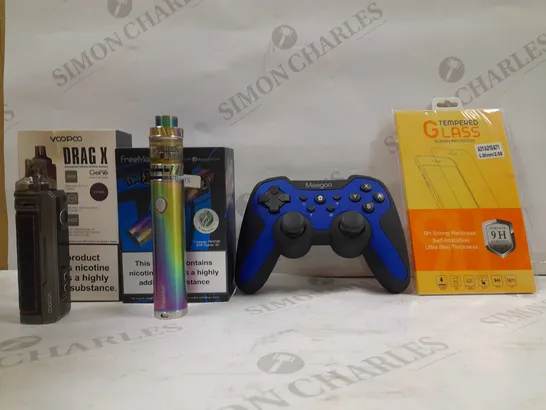 BOX OF APPROX 20 ASSORTED ITEMS TO INCLUDE - VOOPOO DRAG X - SCREEN PROTECTOR - MAEGOO CONTROLLER ECT