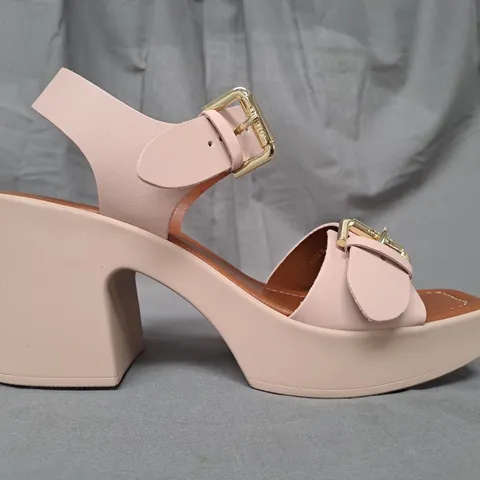 BOXED PAIR OF DUNE LONDON 625 JENNIES PLATFORM BLOCK HEEL OPEN TOE SANDALS IN BLUSH SIZE 5