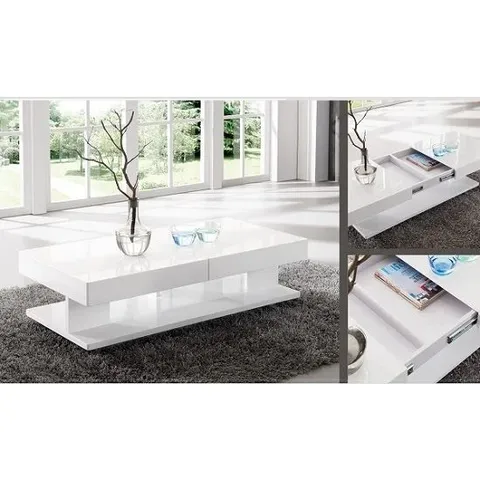 VERONA EXTENDING HIGH GLOSS COFFEE TABLE WITH STORAGE IN WHITE 120-198X60X36CM