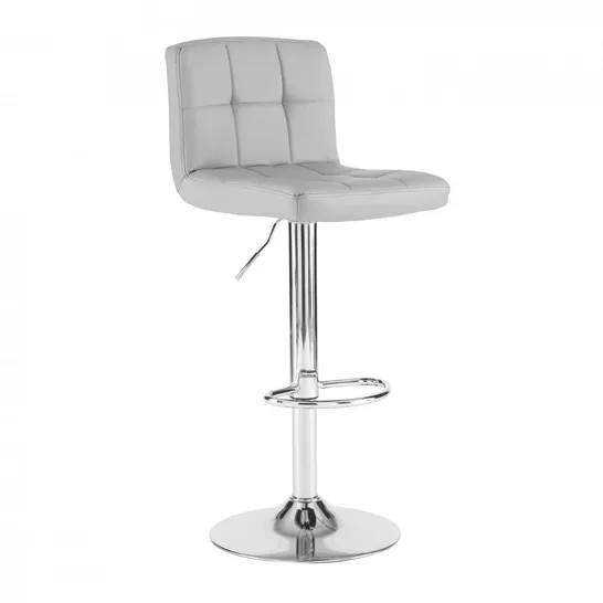 BOXED SET OF 2 CUBAN FAUX LEATHER SWIVEL BAR STOOLS WITH CHROME BASE - GREY (1 BOX)