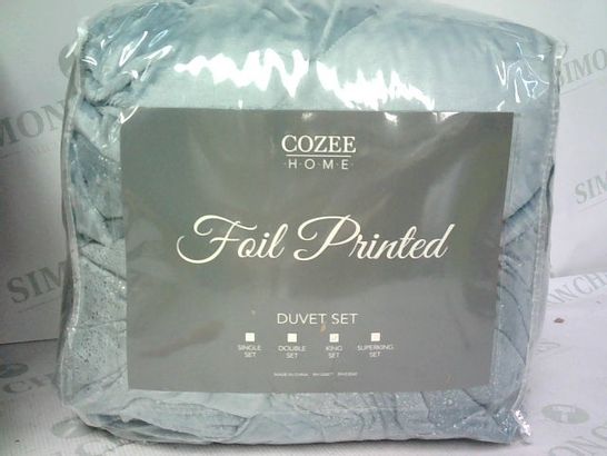 COZEE HOME FOIL PRINTED DUVET SET IN BLUE - KING SIZE