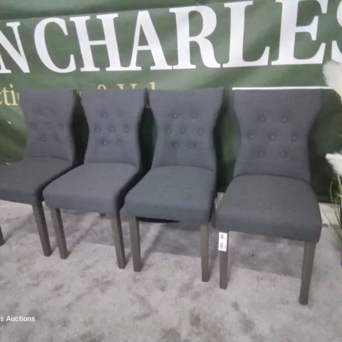 SET FOUR BEWLEY SLATE FABRIC BUTTONED BACK DINING CHAIRS GREY LEGS