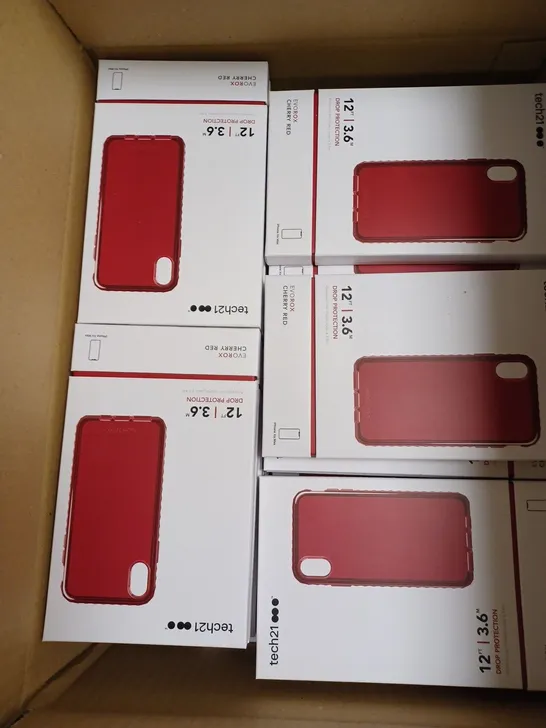 BOX OF 87 TECH21 CHERRY RED EVOROX PHONE PROTECTION CASES FOR IPHONE XS MAX