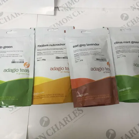 SIX PACKS OF ADAGIO TEA TO INCLUDE; MANGO GREEN, ROOBIOS NUTCRACKER, EARL GREY LAVENDER AND CITRUS MINT