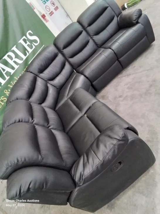 DESIGNER 5 SEATER BLACK LEATHER UPHOLSTERED MANUAL RECLINER SOFA