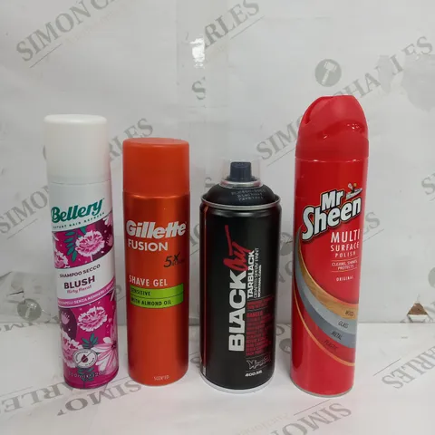 BOX OF APPROX 10 ASSORTED LIQUIDS TO INCLUDE - MR SHEEN, GILLETTE SHAVE GEL, DRY SHAMPOO ETC