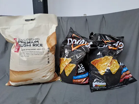 3 ASSORTED FOOD ITEMS TO INCLUDE YUTAKA SASANISHIKI PREMIUM SUSHI RICE, DORITOS CRISPS