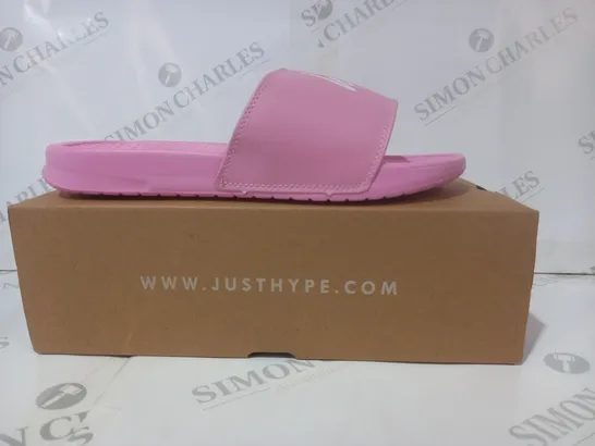 BOXED PAIR OF HYPE LOGO SLIDERS IN PINK UK SIZE 10