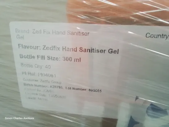 PALLET OF 30 BOXES EACH CONTAINING 40 BOTTLES OF 300ml HAND SANITIZER. 1200 BOTTLES TOTAL