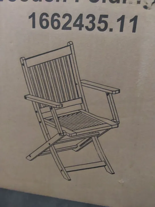 BOXED ASHBY SET OF 2 WOODEN FOLDING GARDEN/PATIO CHAIRS (1 BOX)