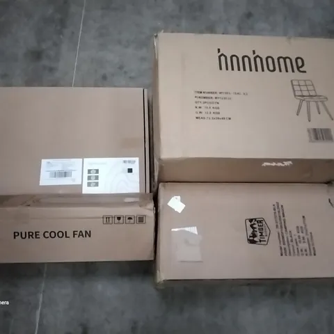 PALLET OF ASSORTED ITEMS INCLUDING HNNHOME CHAIR, TIMBER RIDGE CAMPING WAGON, PURE COOL FAN, KARMIC WOOD CHAIR, FITUEYES STANDING DESK, YONISEE OFFICE CHAIR