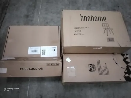 PALLET OF ASSORTED ITEMS INCLUDING HNNHOME CHAIR, TIMBER RIDGE CAMPING WAGON, PURE COOL FAN, KARMIC WOOD CHAIR, FITUEYES STANDING DESK, YONISEE OFFICE CHAIR