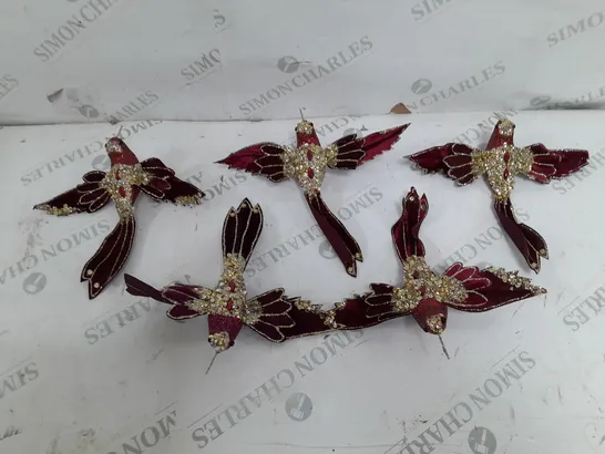 DECORATIVE BIRD CLIPS - CRIMSON/GOLD X5