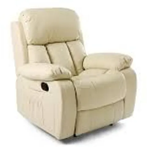 BOXED CHESTER CREAM FAUX LEATHER MANUAL RECLINER CHAIR (1 BOX)