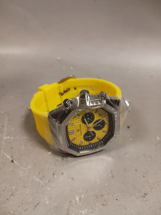 MENS LOUIS LACOMBE CHRONGRAPH YELLOW DIAL WATCH WITH SUB DIALS 