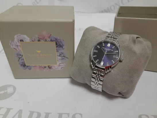 OLIVIA BURTON ART DECO NAVY AND SILVER BAGUETTE BRACELET WATCH