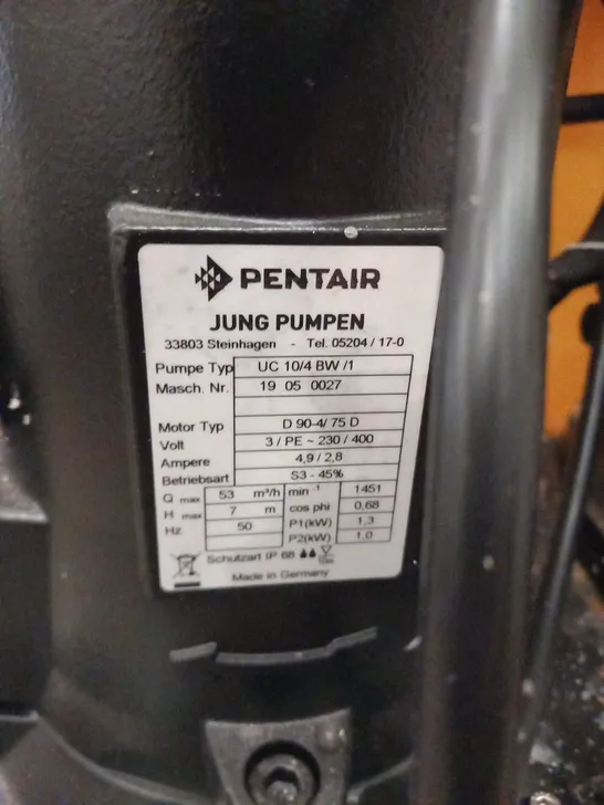 PENTAIR JUNG PUMPEN UC 10/4 BW/1 SEWAGE LIFTING STATION