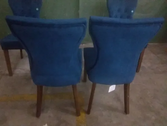 SET OF 4 BEWLEY BLUE VELVET BUTTON BACK DINING CHAIR (DARK LEG)