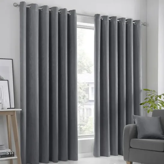 POLYESTER EYELET ROOM DARKENING CURTAINS IN GREY