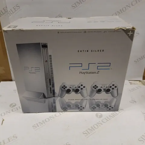 SATIN SILVER PLAYSTATION 2 WITH TWO CONTROLLERS