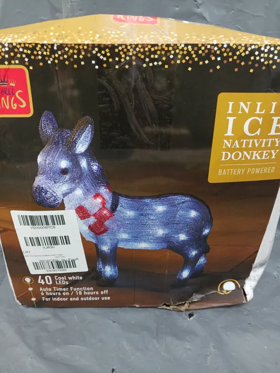 BOXED THREE KINGS INLIT ICE NATIVITY DONKEY