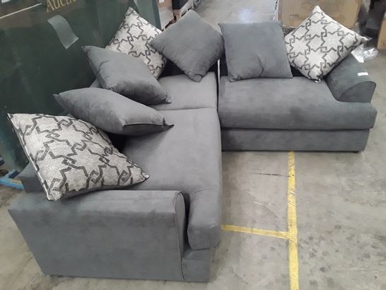 DESIGNER GREY FABRIC CORNER SOFA WITH SCATTER BACK CUSHIONS 