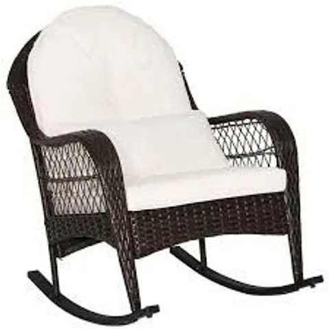 BOXED COSTWAY WICKER ROCKING CHAIR OUTDOOR MIX BROWN PATIO ROCKER - WHITE