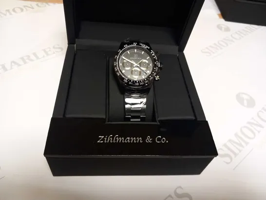 MENS ZIHLMANN & Co Z400 WATCH – CHRONOGRAPH MOVEMENT – BLACK STAINLESS STEEL STRAP – BLACK DIAL – 3ATM WATER RESISTANT 