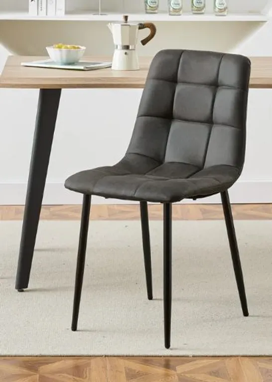 BOXED CHRISTIA SET OF TWO GREY FAUX LEATHER DINING CHAIRS