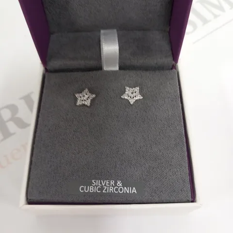 BOXED BEAVERBROOKS SILVER AND CUBIC ZIRCONIA STAR EARRINGS