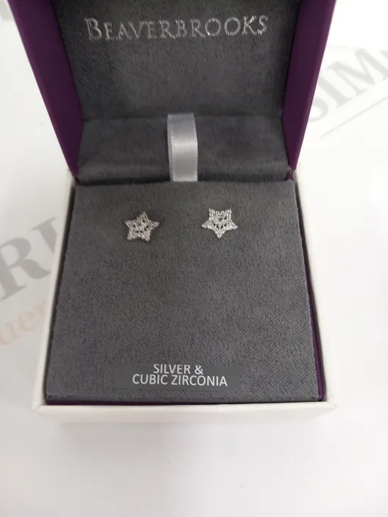 BOXED BEAVERBROOKS SILVER AND CUBIC ZIRCONIA STAR EARRINGS