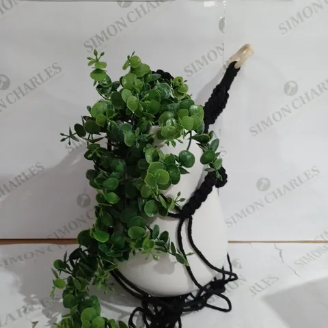 BUNDLEBERRY BY AMANDA HOLDEN HANGING MACRAME CERAMIC POT WITH FAUX PLANT, WHITE