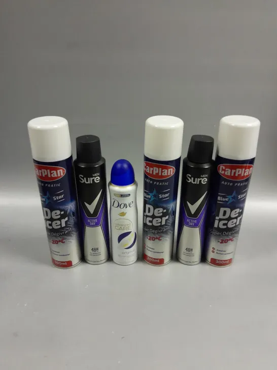 APPROXIMATELY 15 ASSORTED AEROSOLS TO INCLUDE CAR PLAN DE-ICER, DOVE DEODORANT, SURE DEODORANT ETC - COLLECTION ONLY 