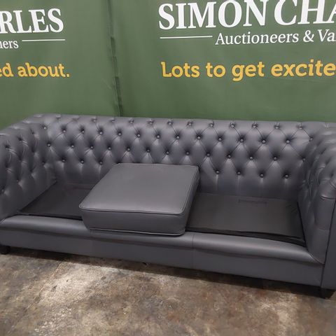 DESIGNER THREE SEATER CHESTERFIELD SOFA CHARCOAL LEATHER