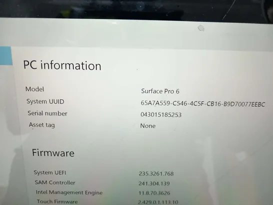 MICROSOFT SURFACE PRO 6 256GB 1796