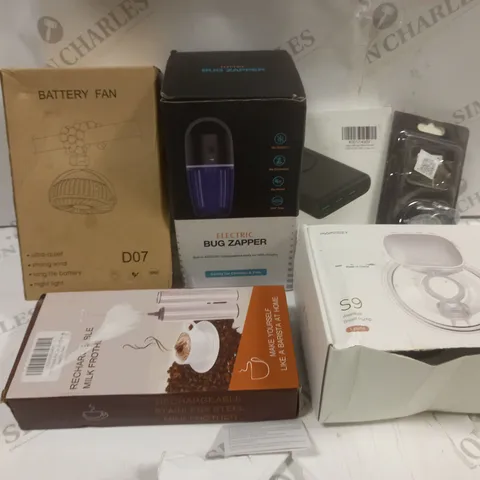 BOX OF APPROXIMATELY 5 ASSORTED ITEMS TO INCLUDE BATTERY FAN, BUG ZAPPER, POWER BANK