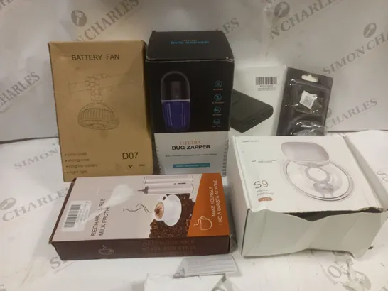 BOX OF APPROXIMATELY 5 ASSORTED ITEMS TO INCLUDE BATTERY FAN, BUG ZAPPER, POWER BANK