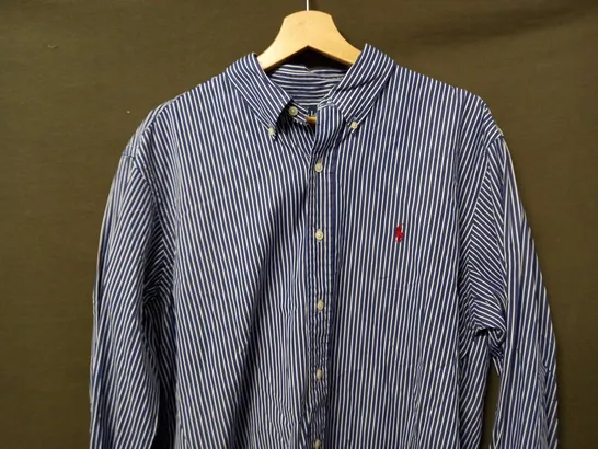 RALPH LAUREN WHITE STRIPED LONG SLEEVE BUTTON SHIRT IN BLUE - XL