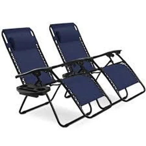 BOXED 2 PIECES ZERO GRAVITY FOLDING LOUNGE CHAIRS - NAVY 