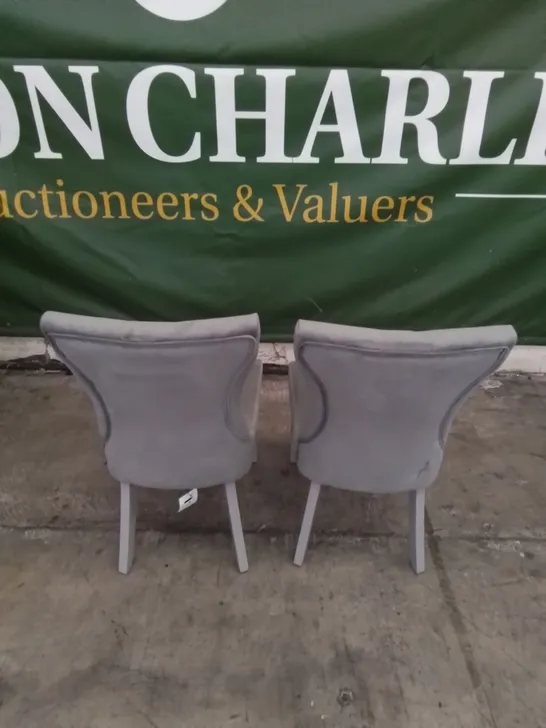 2 X DESIGNER GREY VELVET BUTTON BACK DINING CHAIRS 