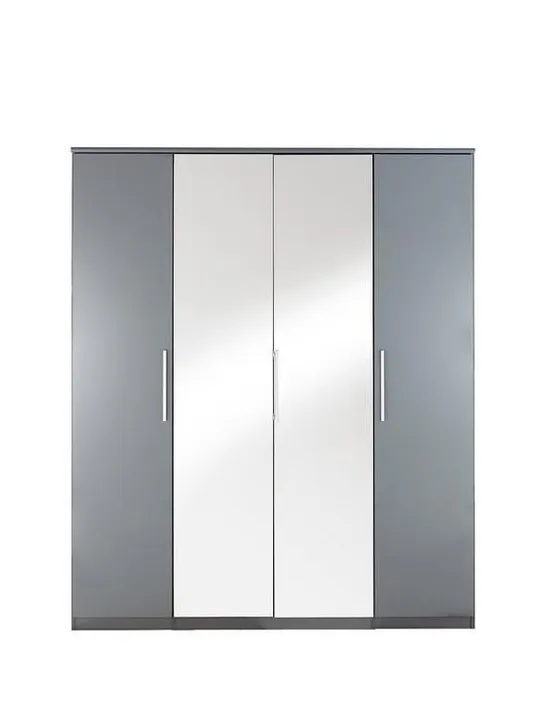 BOXED PRAGUE MIRROR/BLACK 4 DOOR WARDROBE (4 BOXES) RRP £529