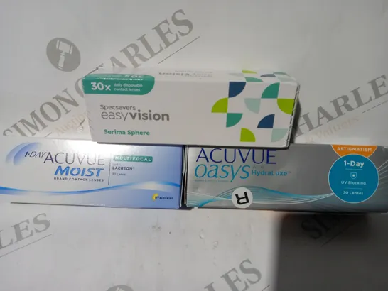 APPROXIMATELY 20 ASSORTED HEALTH CARE ITEMS TO INCLUDE ACUVUE OASYS CONTACT LENSES, 1-DAY ACUVUE MOIST CONTACT LENSES, ETC