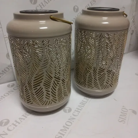 GARDEN REFLECTIONS SET OF 2 PATTERNED SOLAR LANTERNS, LEAF