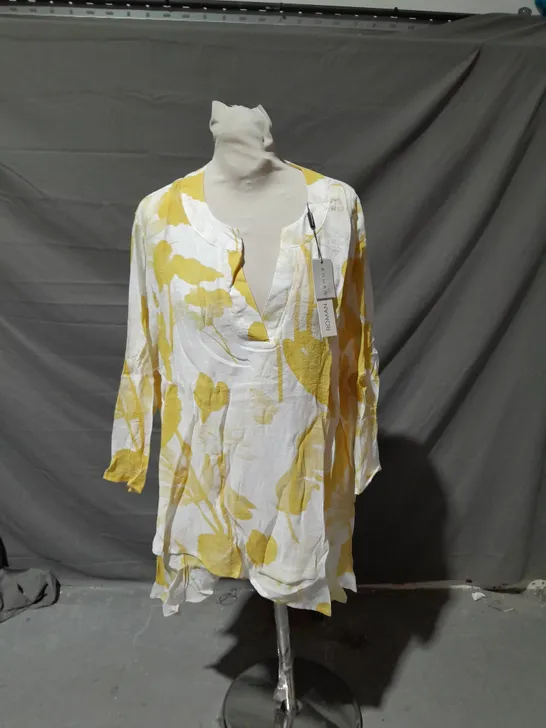 ROMAN PALM WRAP HEM TUNIC YELLOW/WHITE SIZE 16