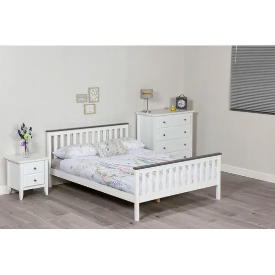 BOXED MARCUS BEDFRAME WHITE & GREY // SIZE: DOUBLE (1 BOX)