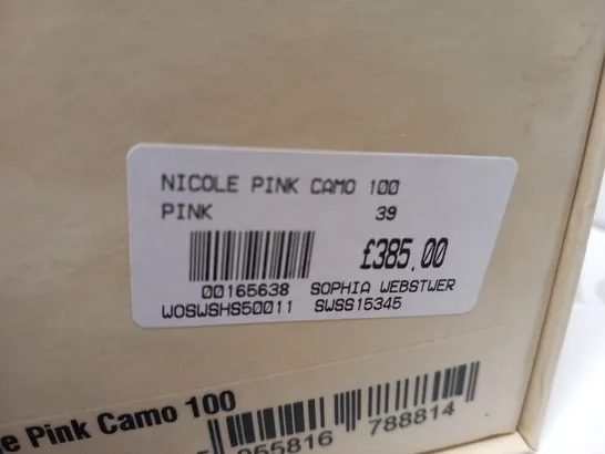 BOXED PAIR OF SOPHIA WEBSTER NICOLE PINK CAMO 100 SIZE 39