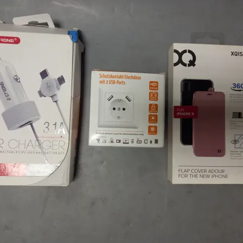 BOX OF APPROXIMATELY 20 HOUSEHOLD ITEMS TO INCLUDE CAR CHARGER, IPHONE X COVER, ETC - COLLECTION ONLY